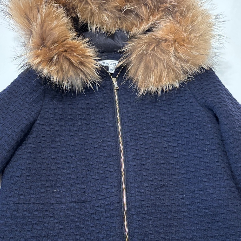 Tartine et Chocolat Navy Jacket with Faux Fur Trim